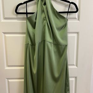 REVOLVE NBD Stellar green satin silk tie neck halter mini dress size L/like new